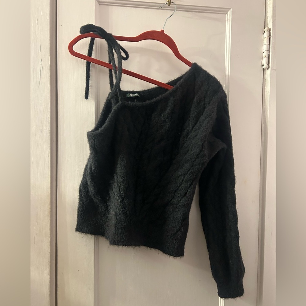 wild fable Black Off-the-Shoulder Cable Knit Sweater Junior Size Large